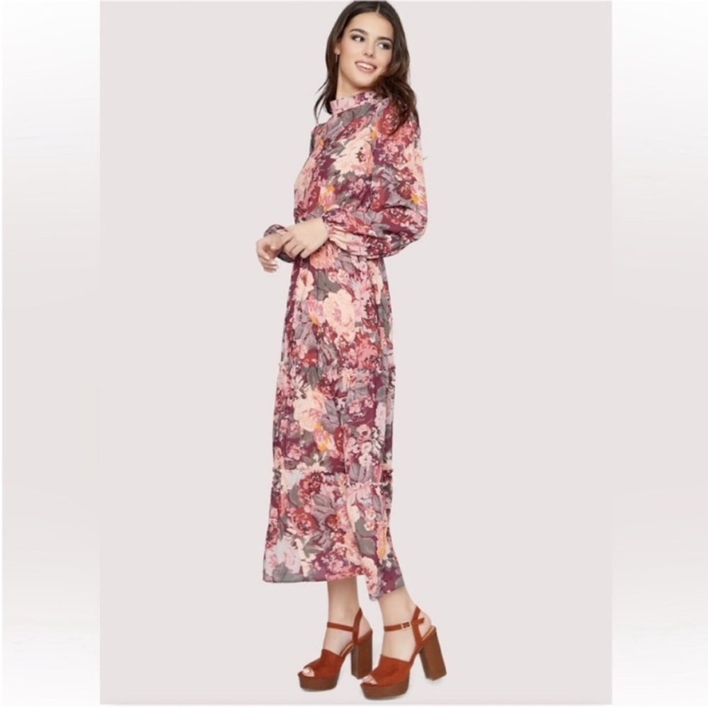 Lost + Wander Floral Long Sleeve Midi Dress - Pink Multi
Size L